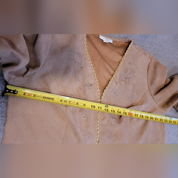 Dressbarn Women Jacket Brown Tan Light Long Sleeve Embroidered. Size 1X - Picture 6 of 8